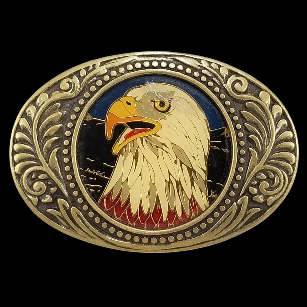 Vintage Eagle Head Small Belt Buckle Western Cowboy American Pride Brass USA‎